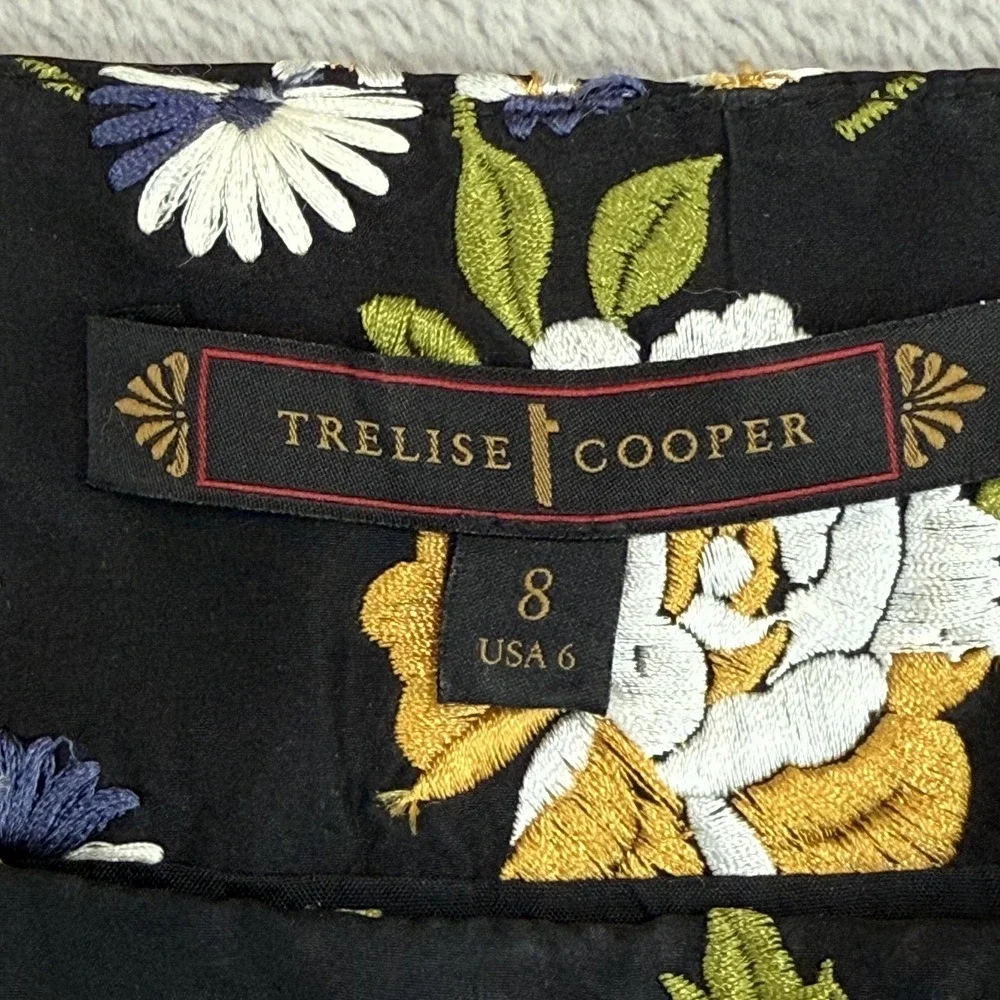 Trelise Cooper Dress 6 Black Silk Embroidered Floral Boston Tee Party‎ READ